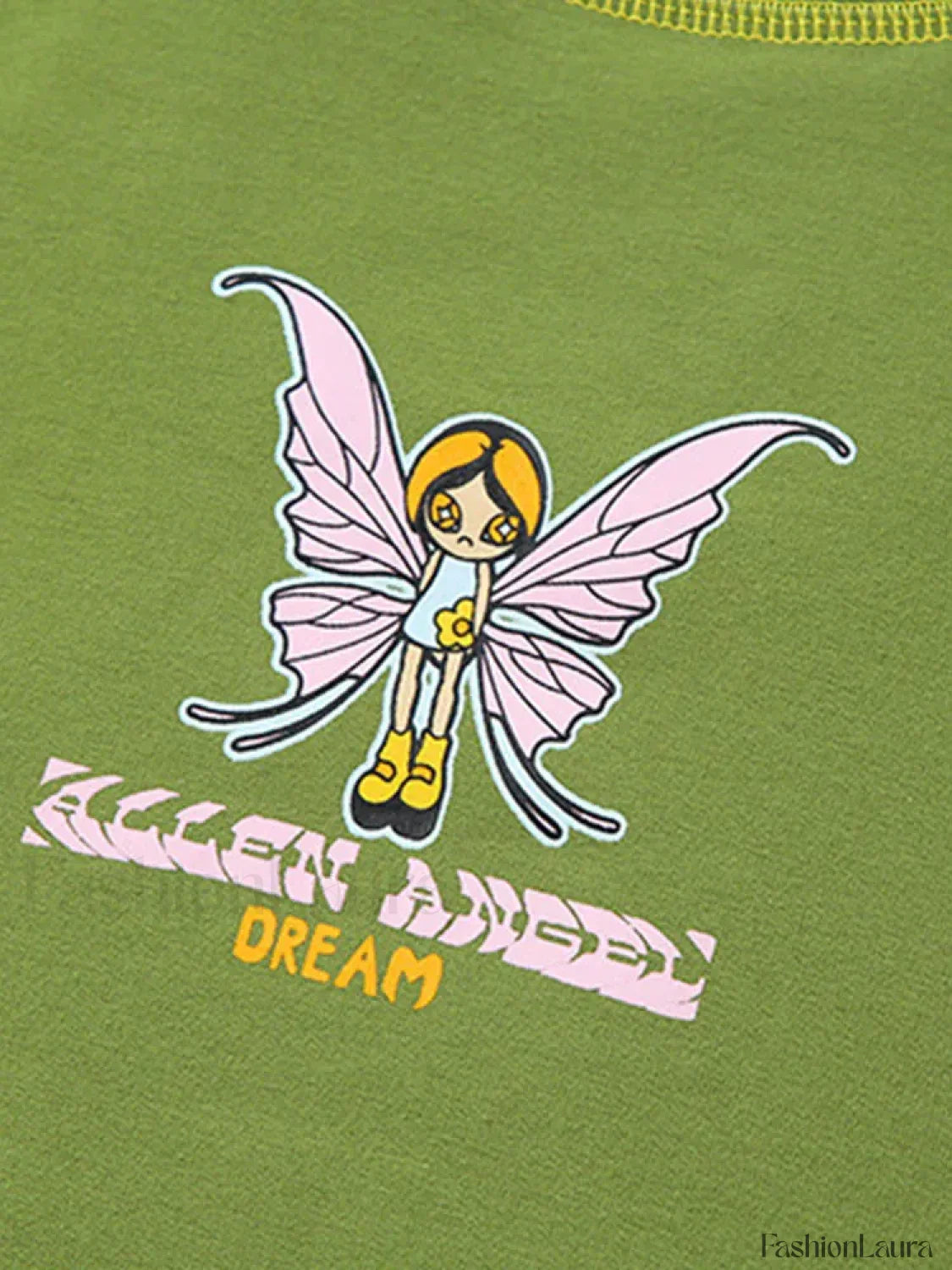 Graphic and Letter Printing Stitch Green Crop Tops Short Sleeve Tee