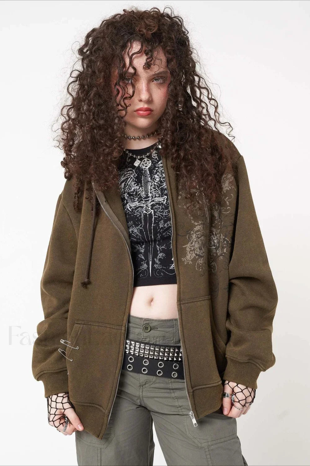 Graphic Fleece Pullover Hoodie Brown / S