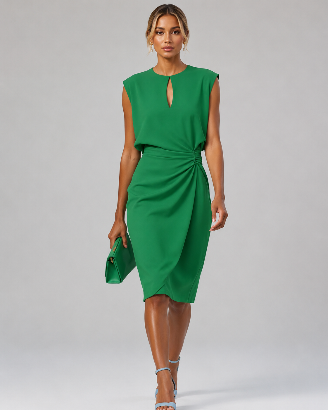 Women's Ruched Midi Dress – Cap Sleeve Cocktail & Occasion Dress