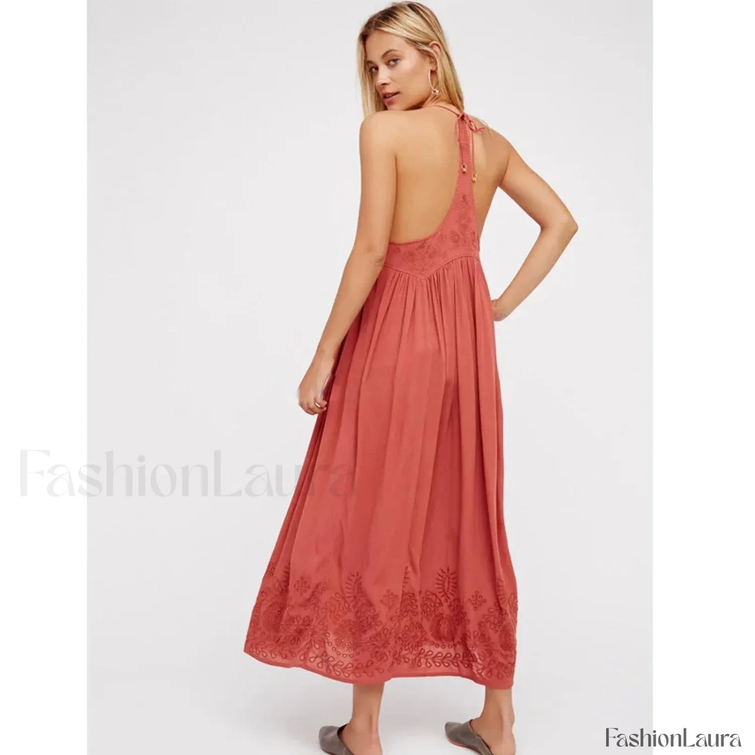 Green Cotton Embroidery Boho Dress