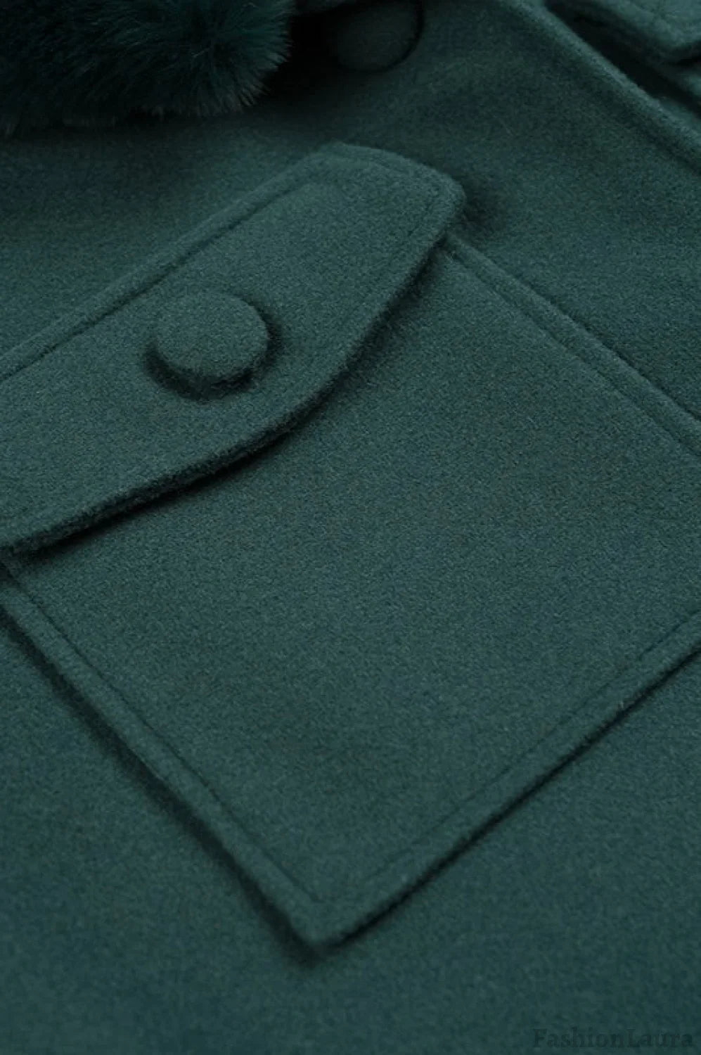 Green Detachable Fur Collar Wool Jacket