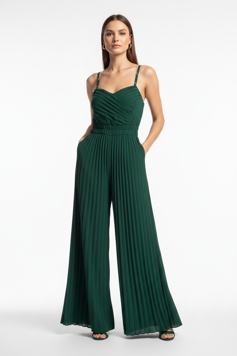 Elegant Wide-Leg Flared Jumpsuit with Adjustable Straps & Pockets