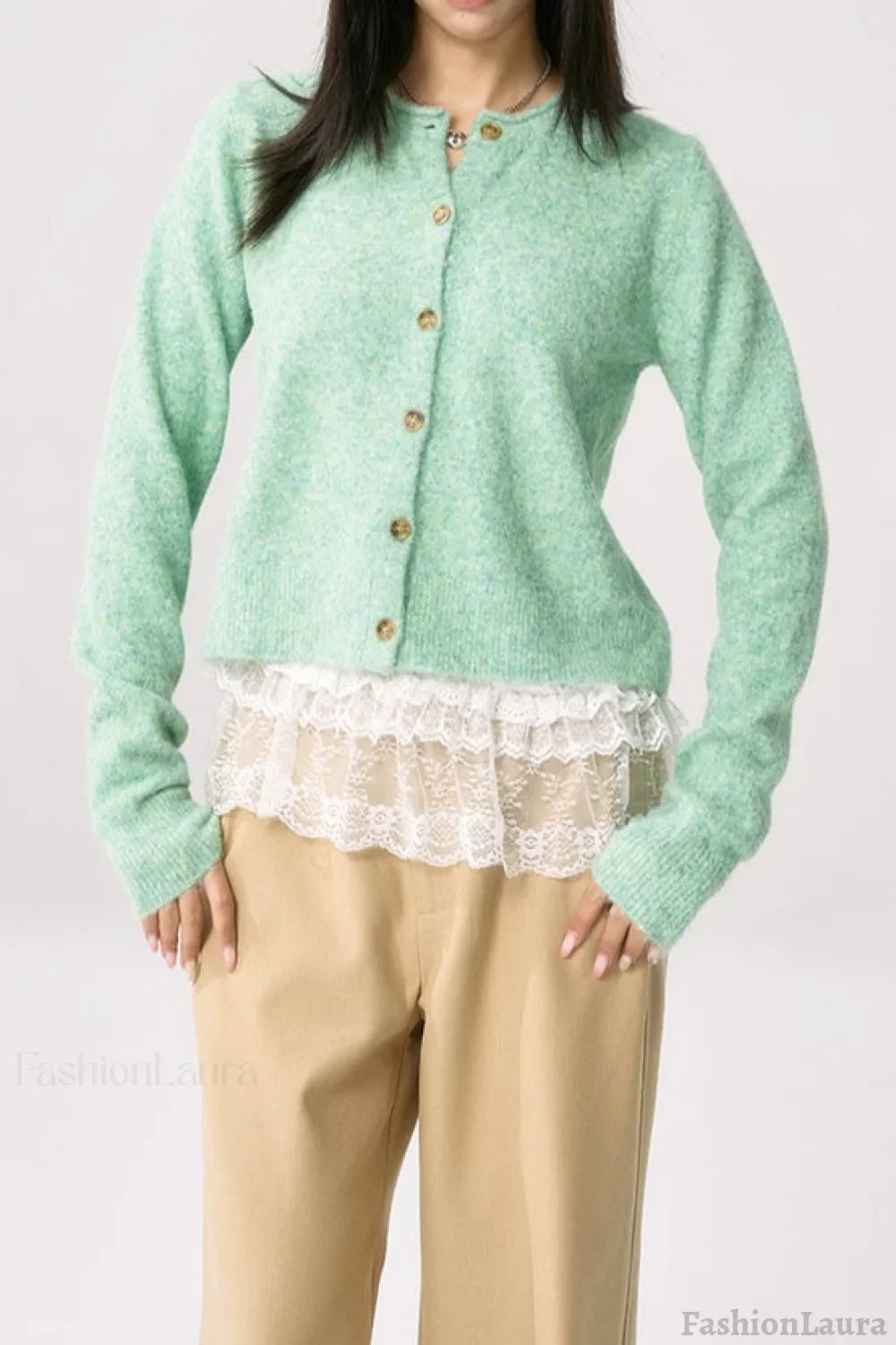 Green Roll Sleeve Cardigan