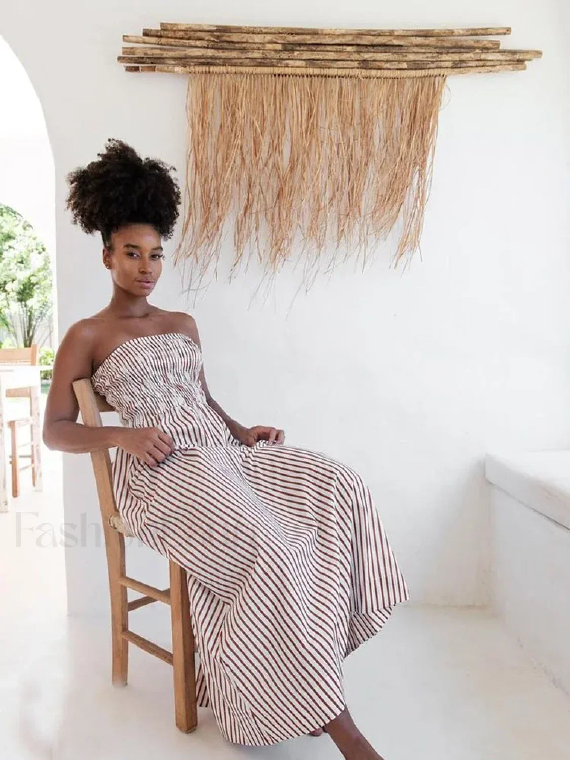 Green Striped Strapless Sexy Slim Beach Casual Maxi Dress