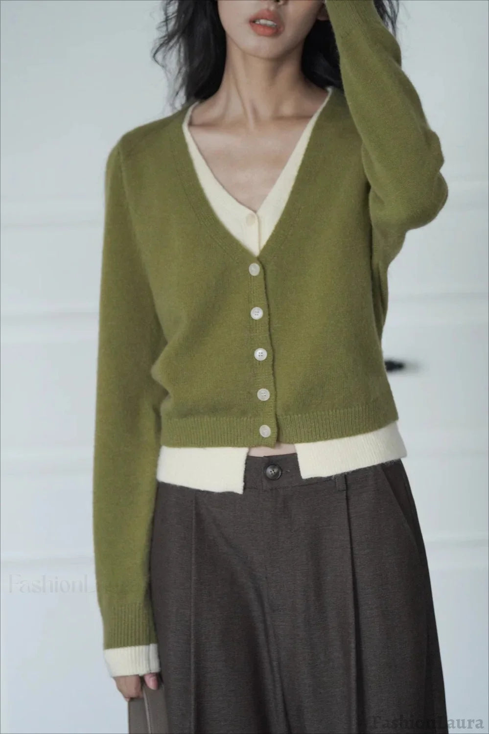 Green Two-Layer Knit Cardigan