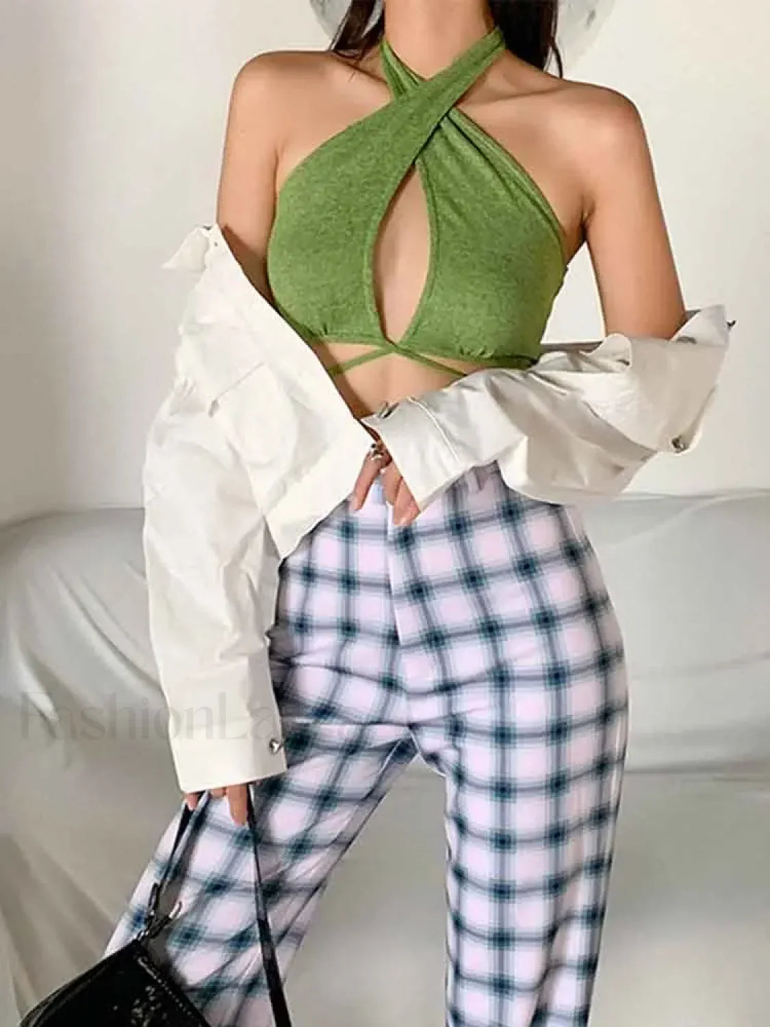 Green Wrap Bandage Crop Top
