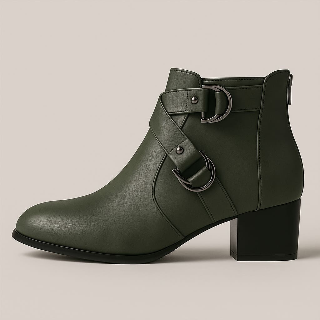 Almond Toe Crossover Buckle Strap Block Heel Ankle Boots