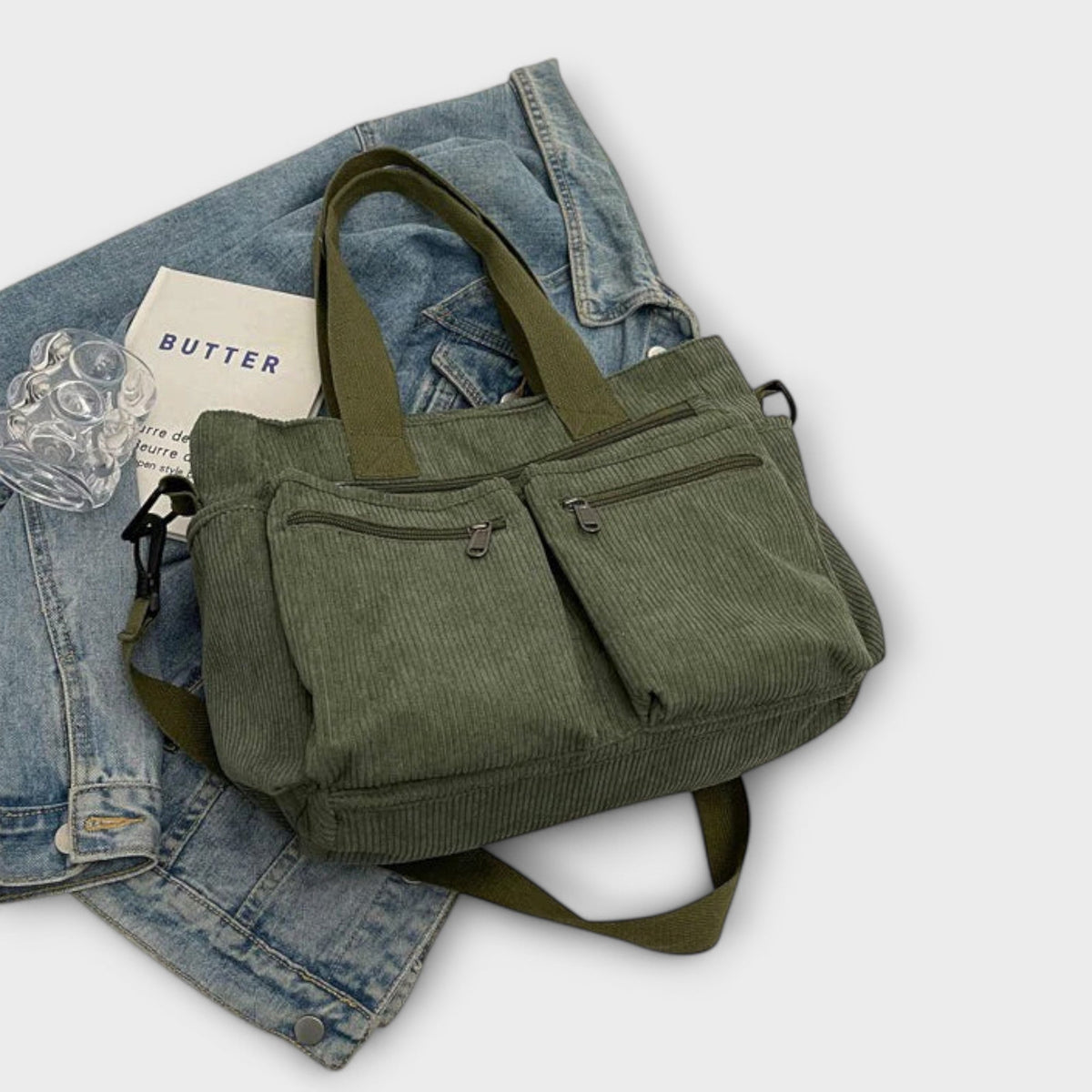 Corduroy Multi Pocket Tote Bag