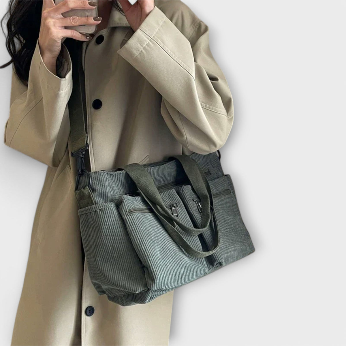 Corduroy Multi Pocket Tote Bag