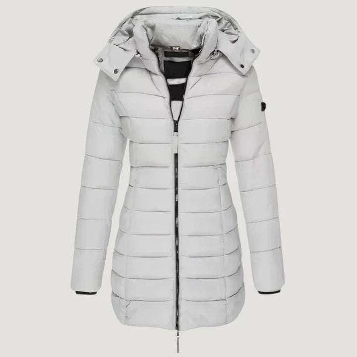 Hooded Zip Front Quilted Longline Puffer Coat