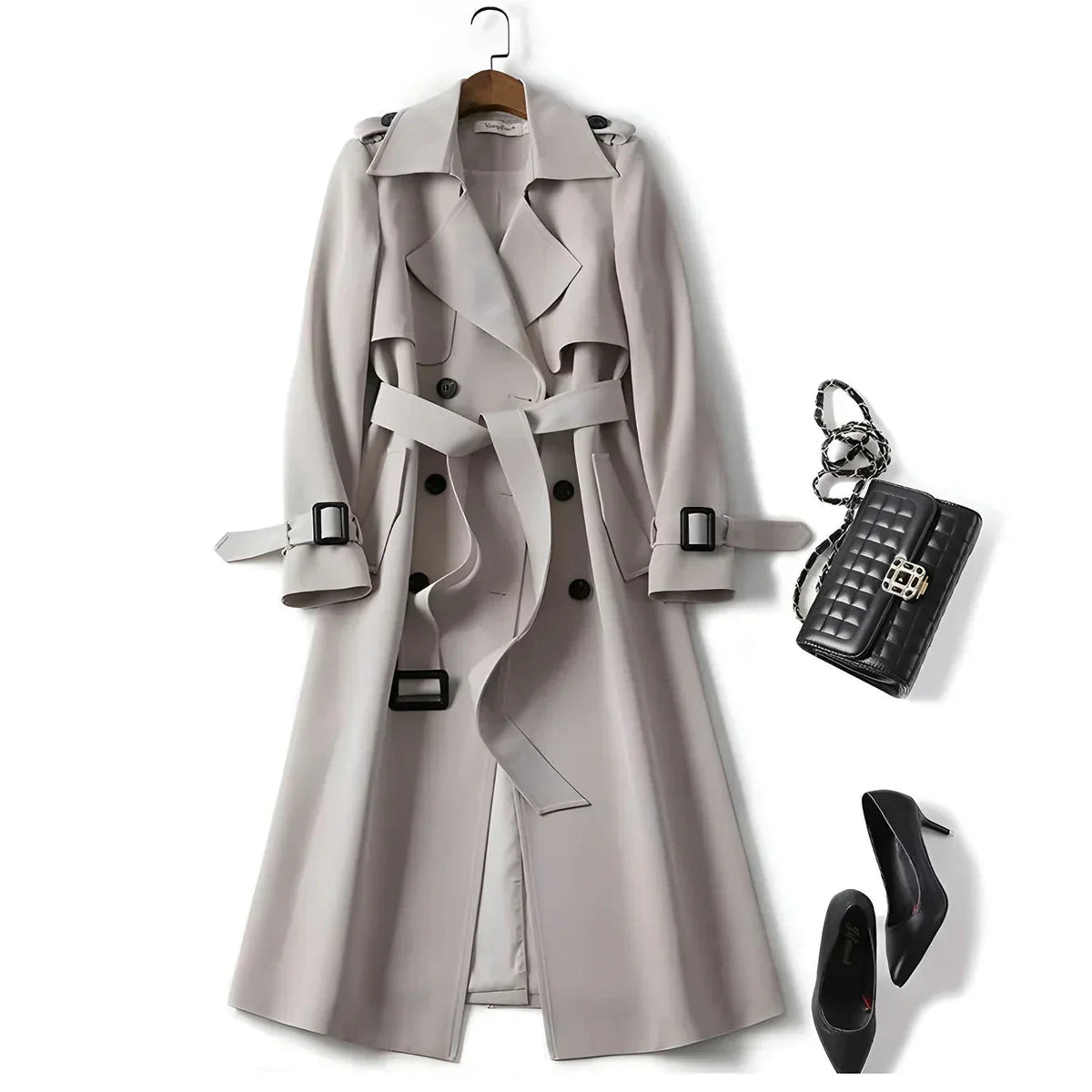 Double Breasted Belted Longline Trench Coat