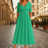 V-Neck Short Sleeve Wrap Midi Dress 7