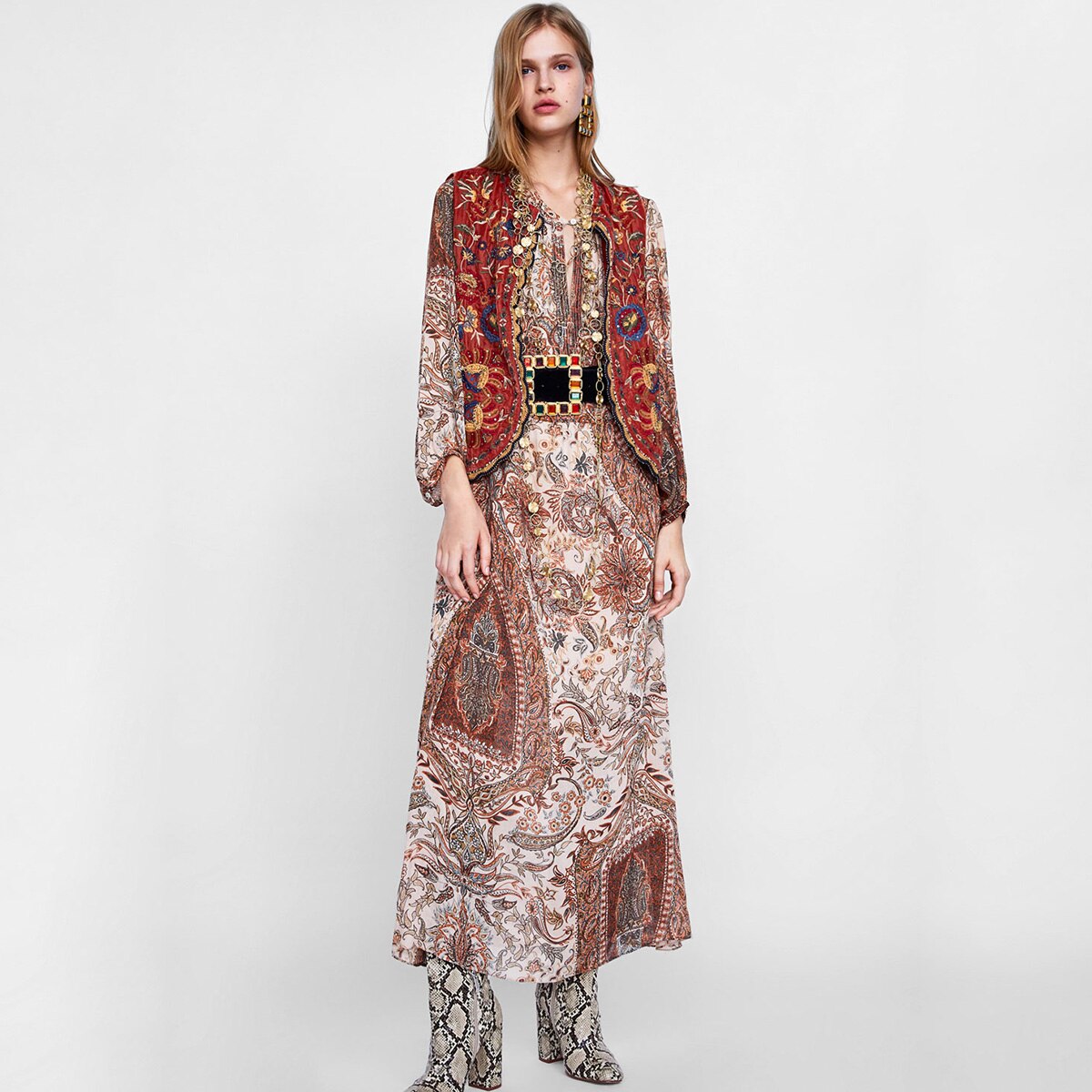 Floral Embroidered Beaded Boho Waistcoat