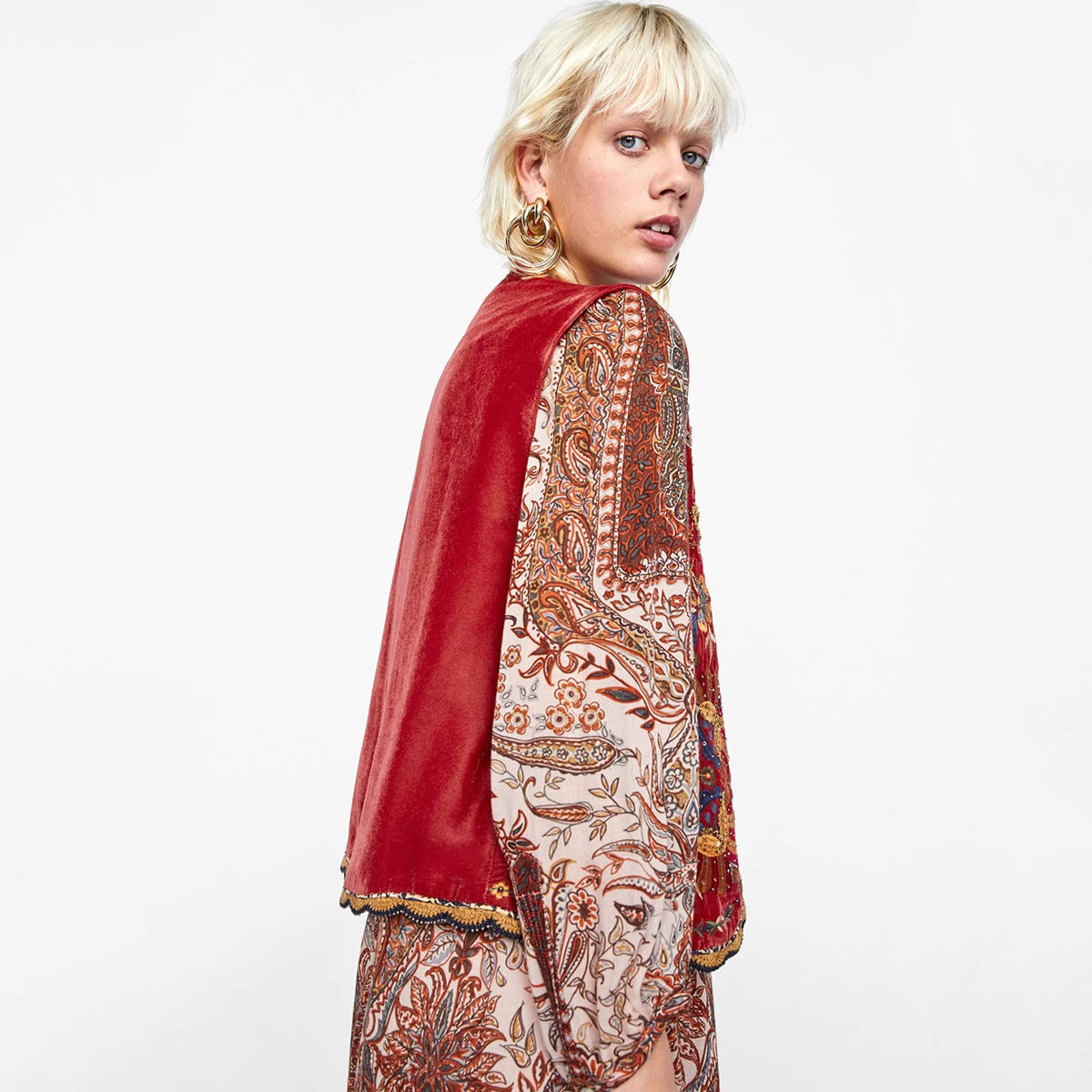 Floral Embroidered Beaded Boho Waistcoat