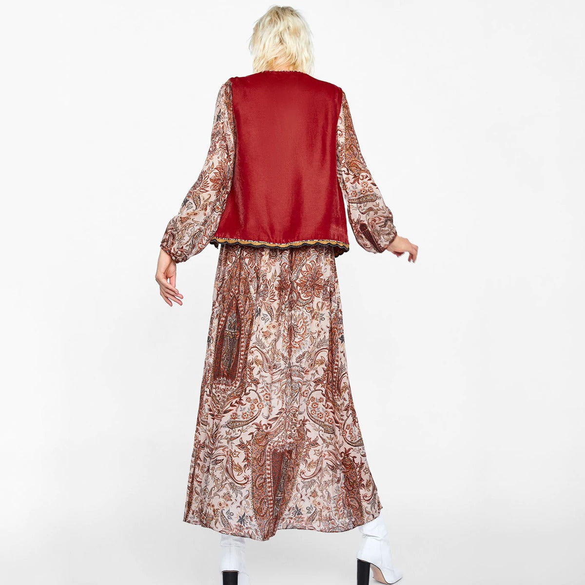 Floral Embroidered Beaded Boho Waistcoat