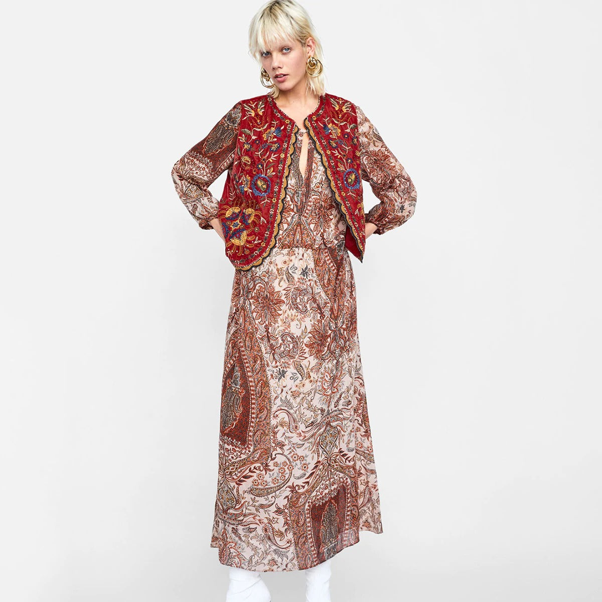 Floral Embroidered Beaded Boho Waistcoat