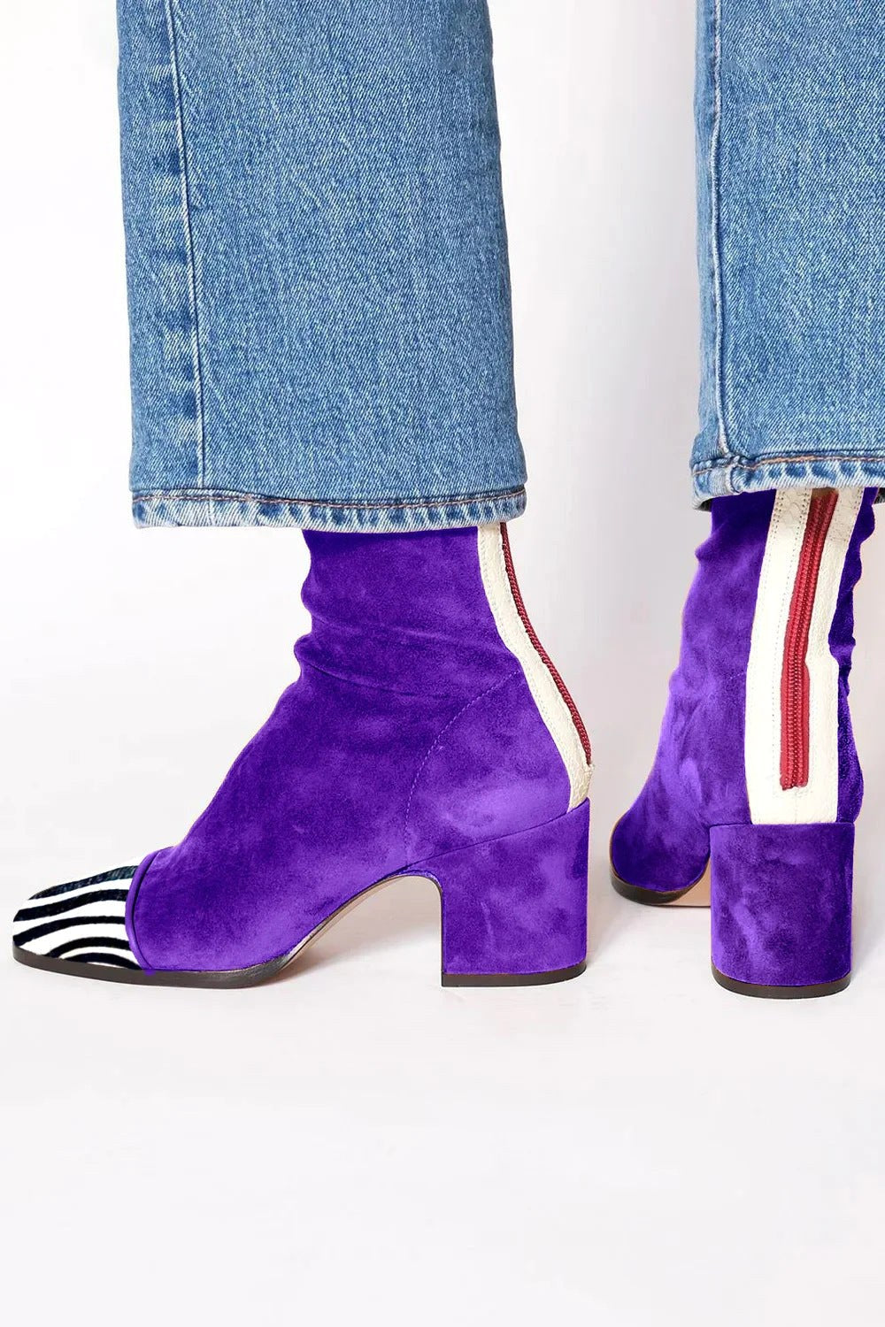 Leopard Toe Cap Block Heel Suede Ankle Boots