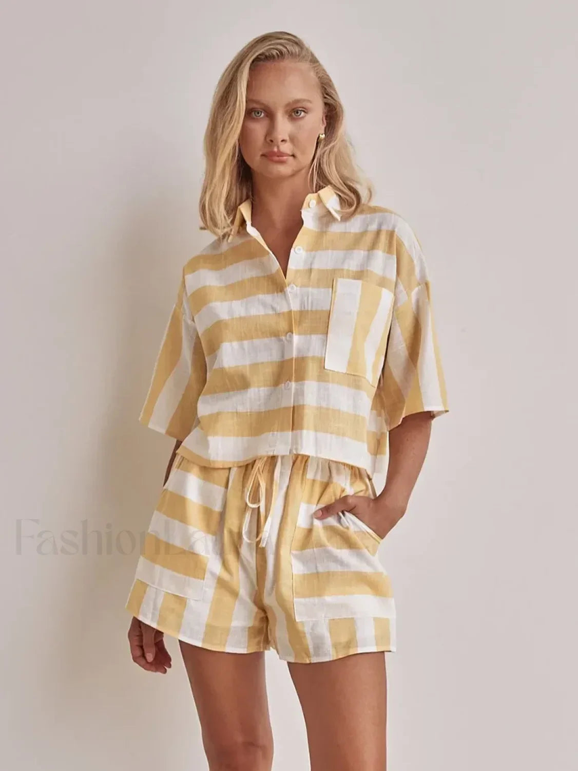 Half Sleeve Collar Pajama Shorts Two Piece Set