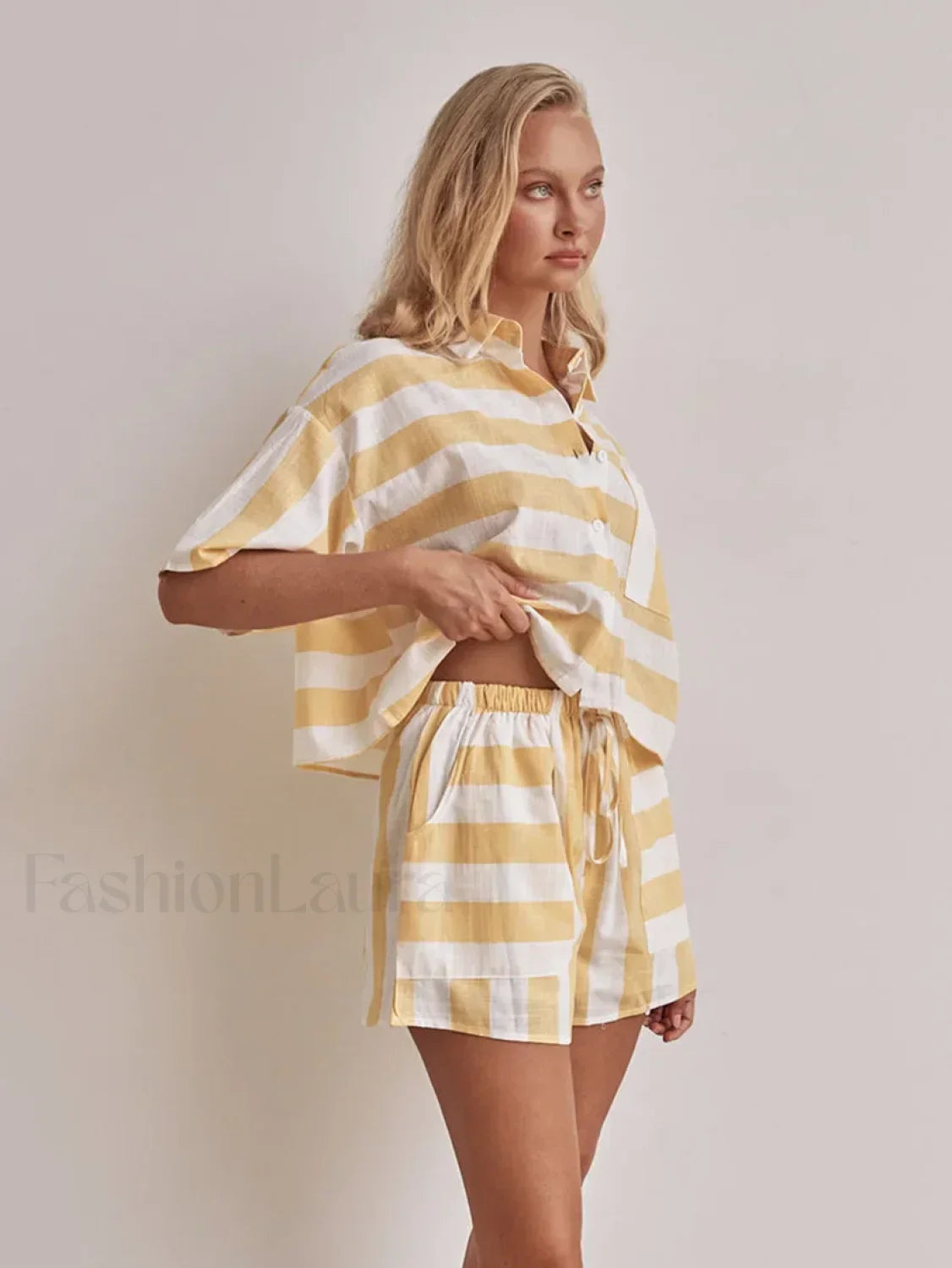 Half Sleeve Collar Pajama Shorts Two Piece Set
