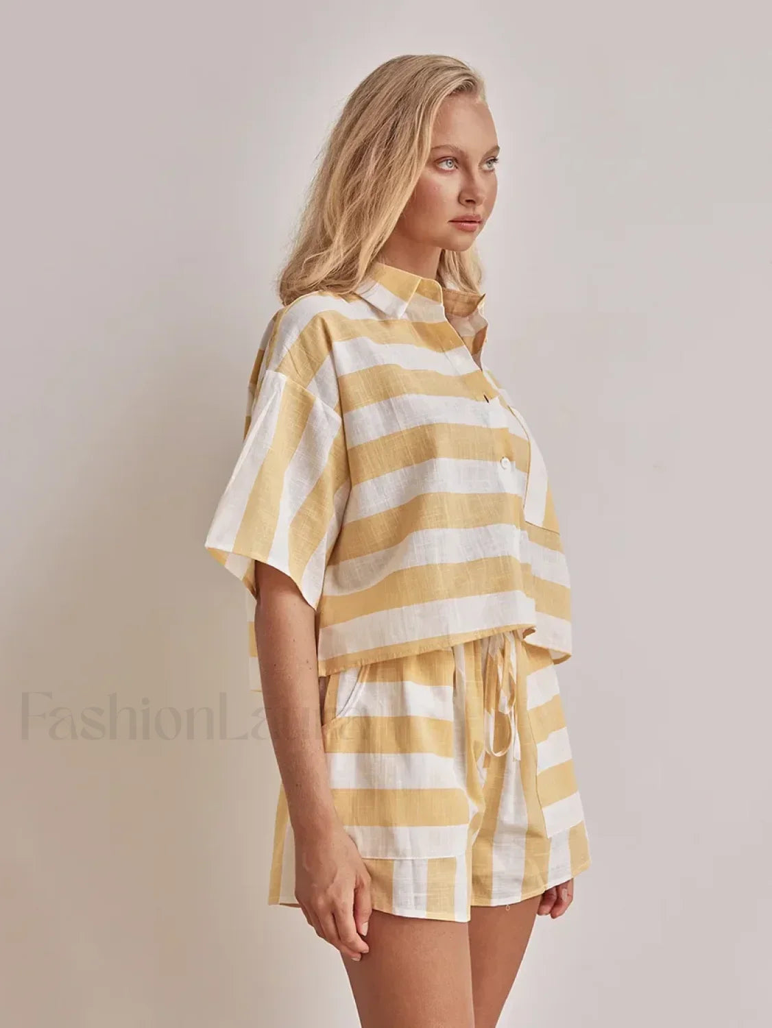 Half Sleeve Collar Pajama Shorts Two Piece Set