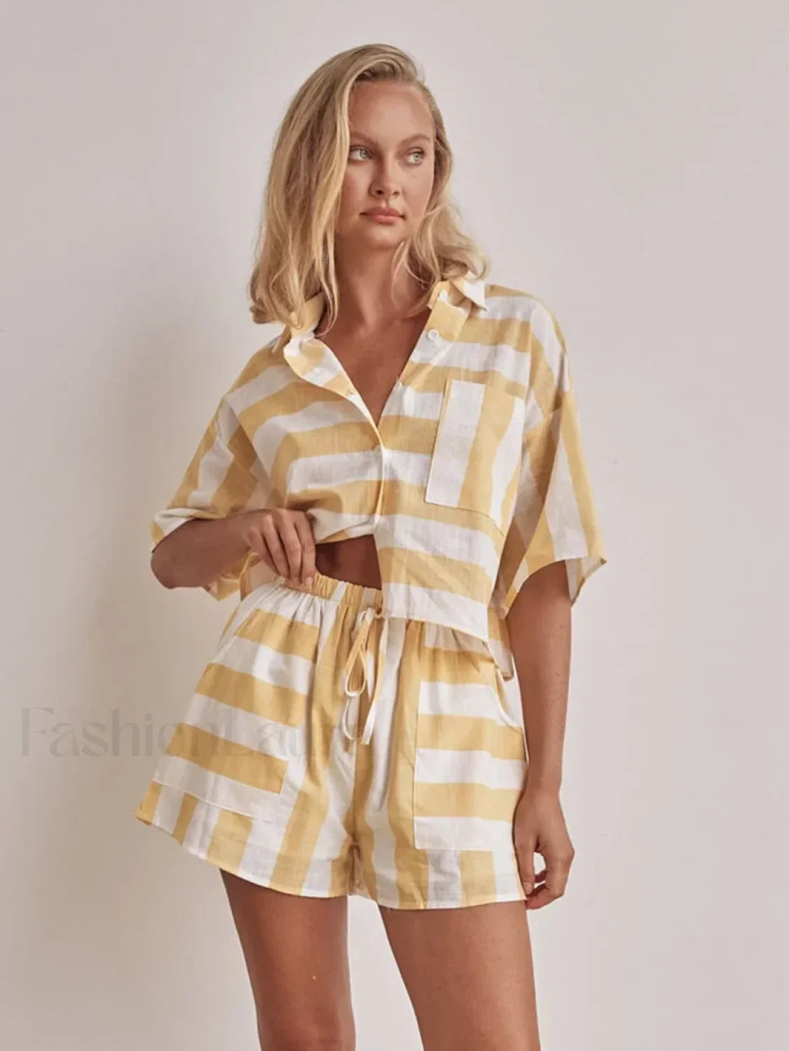 Half Sleeve Collar Pajama Shorts Two Piece Set