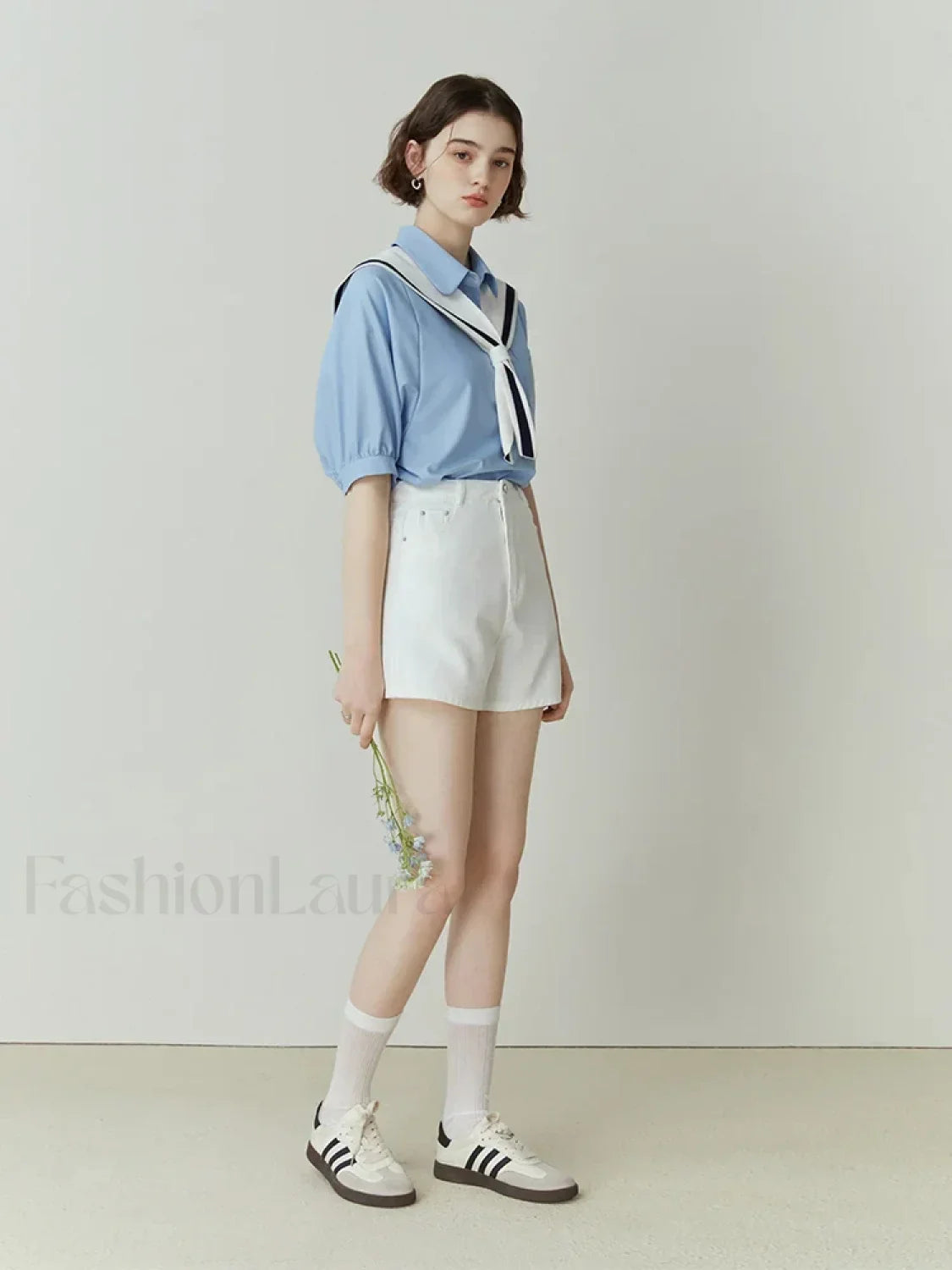 Half Sleeve Polo Neck Pocket Blouse