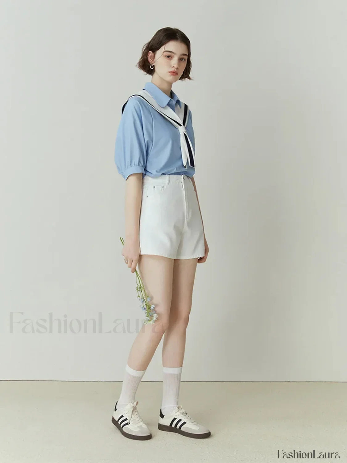 Half Sleeve Polo Neck Pocket Blouse