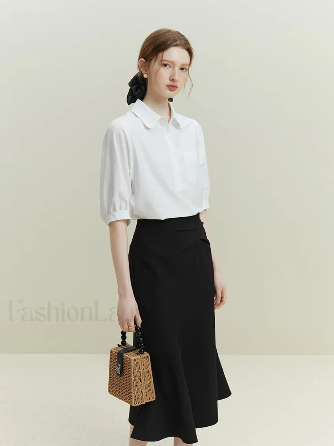 Half Sleeve Polo Neck Pocket Blouse