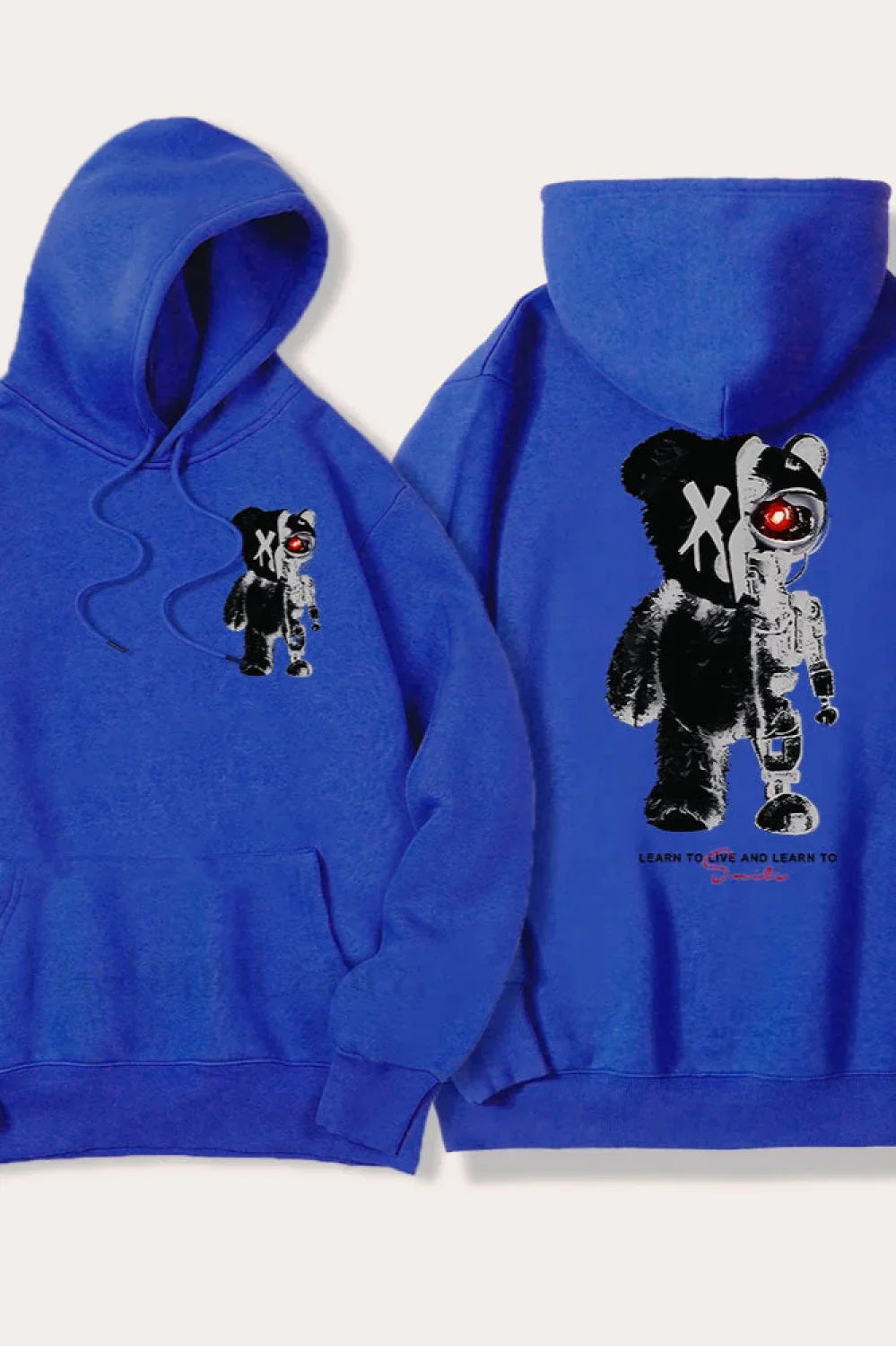Half Teddy Bear Half Robotic Bear Hoodie Blue / S