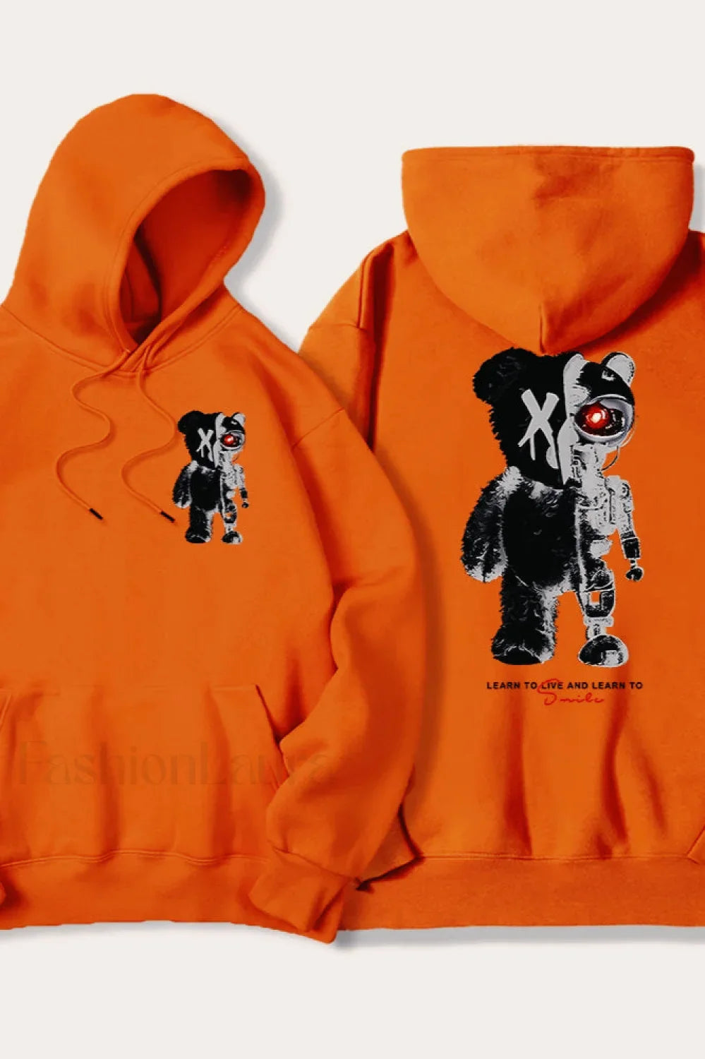 Half Teddy Bear Half Robotic Bear Hoodie Orange / S