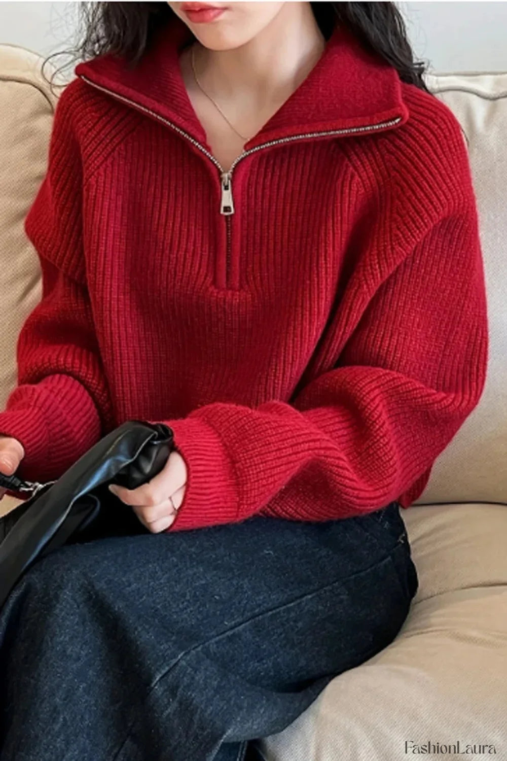 Half Zip Knit Turtleneck Sweater