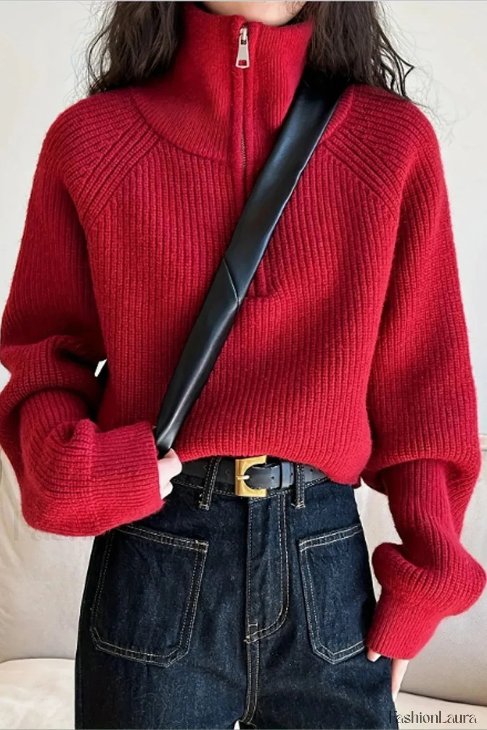 Half Zip Knit Turtleneck Sweater