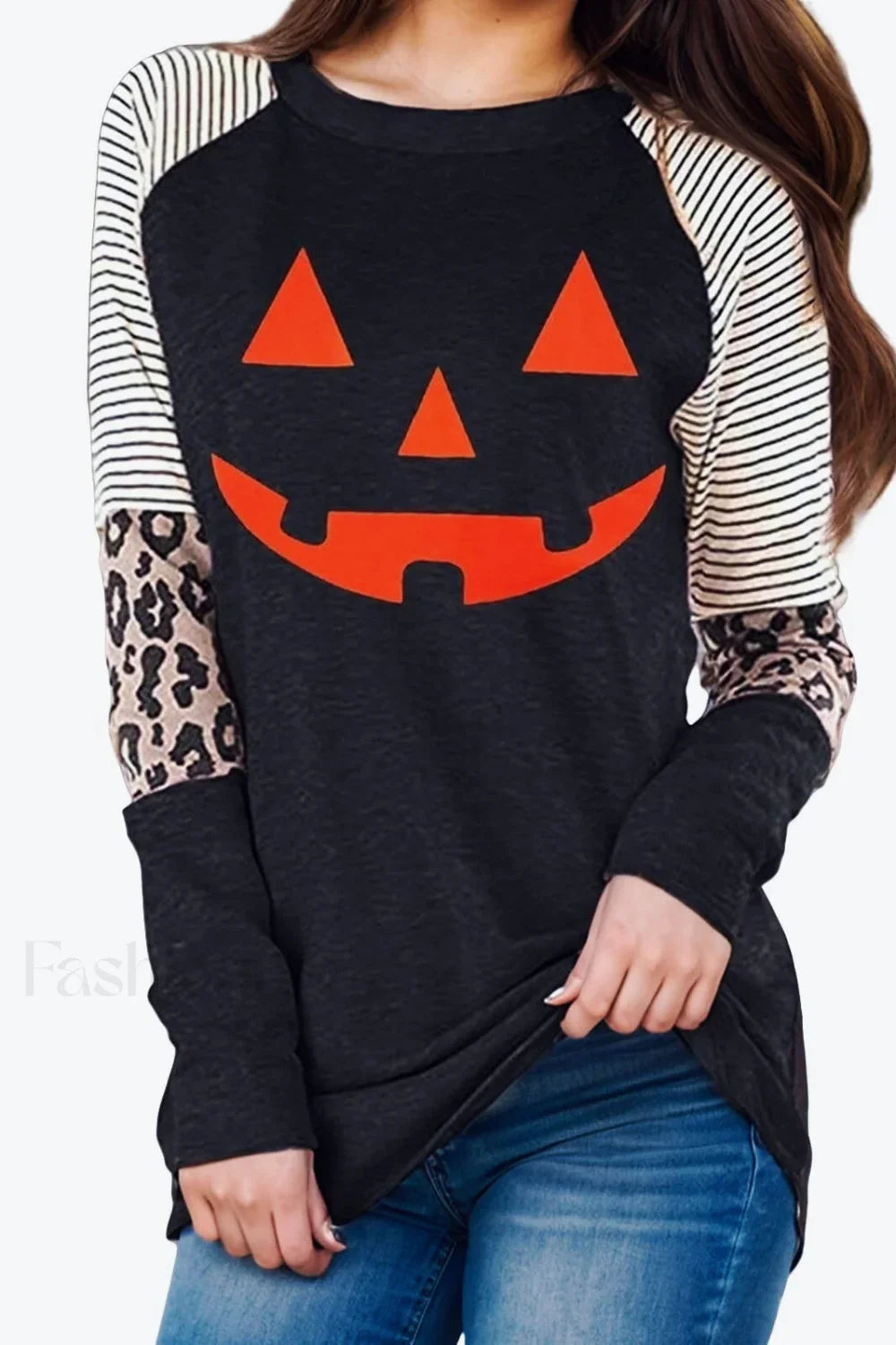 Halloween 3D Print Color Block Hoodie Orange / XXS
