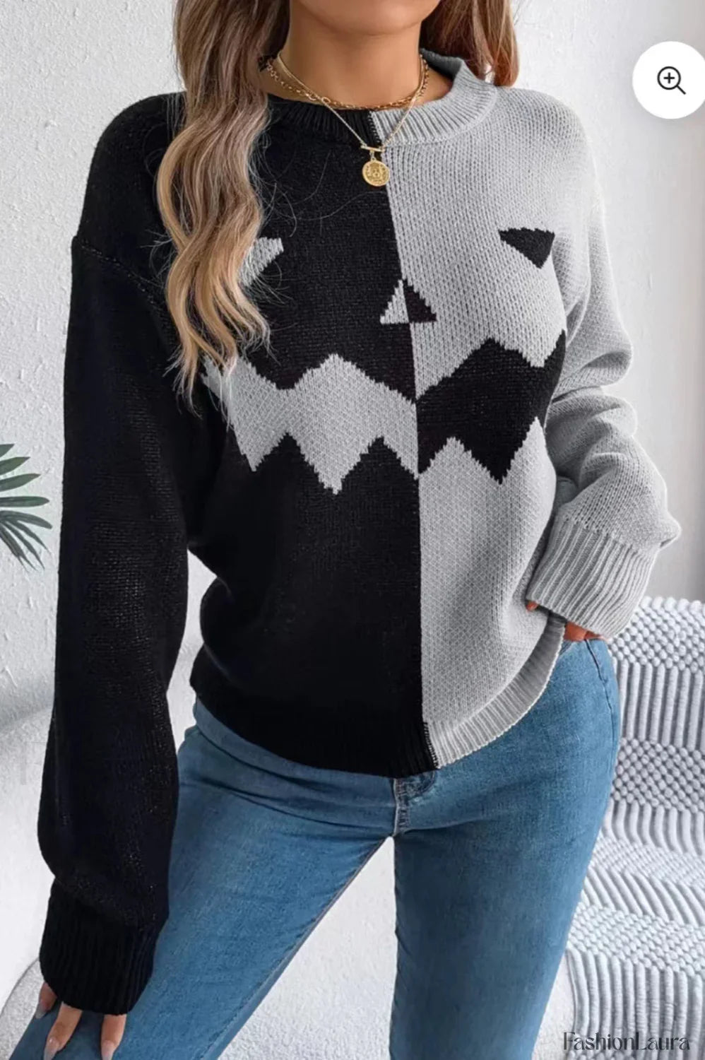 Halloween Ghost Pumpkin Colorblock Sweater