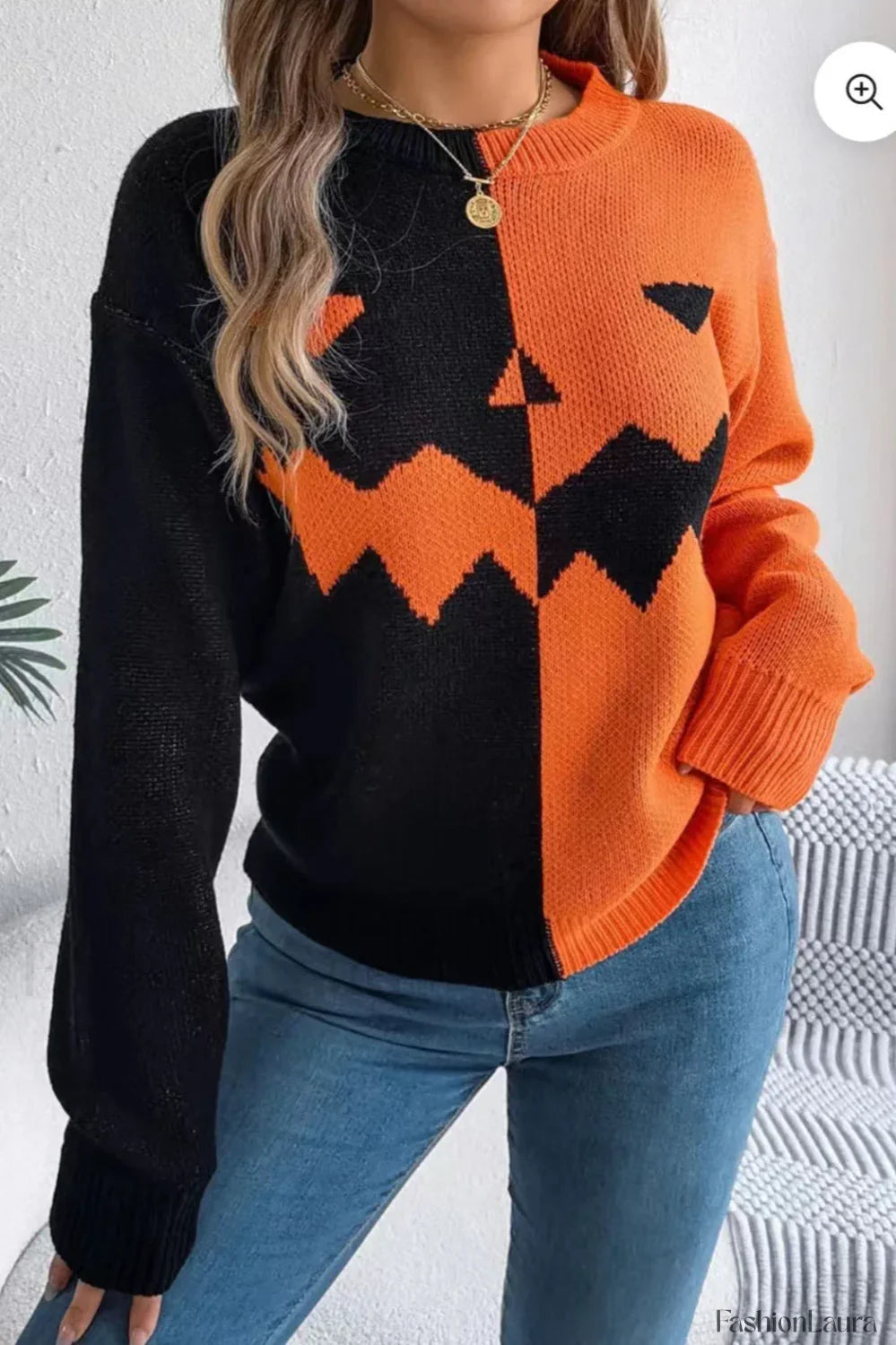 Halloween Ghost Pumpkin Colorblock Sweater