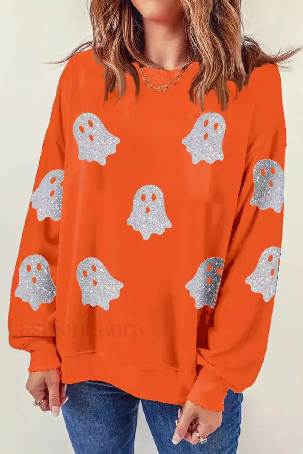 Halloween Glow-in-the-Dark Ghost Hoodie Orange / S