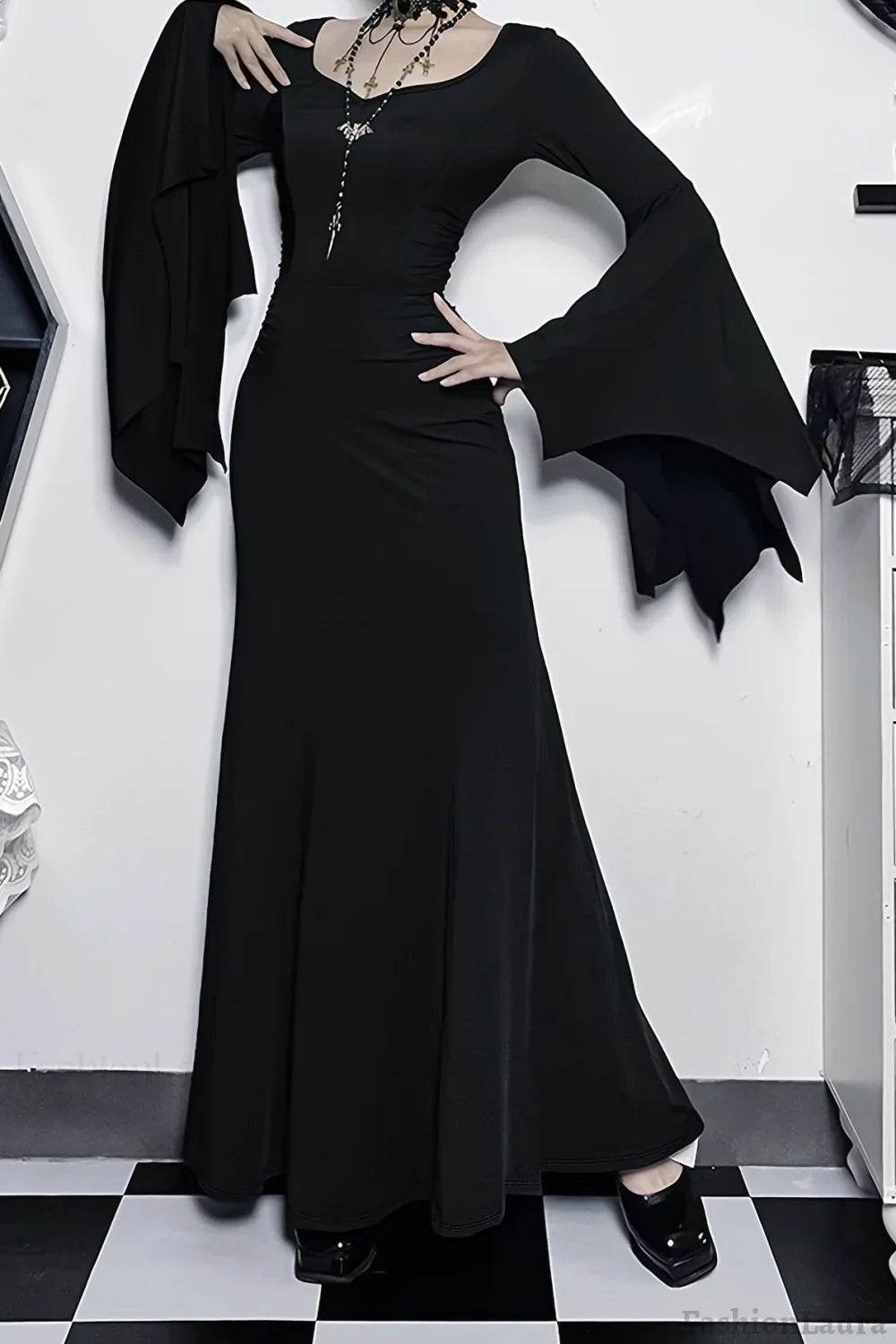 Halloween Gothic Punk Batwing Mermaid Dress