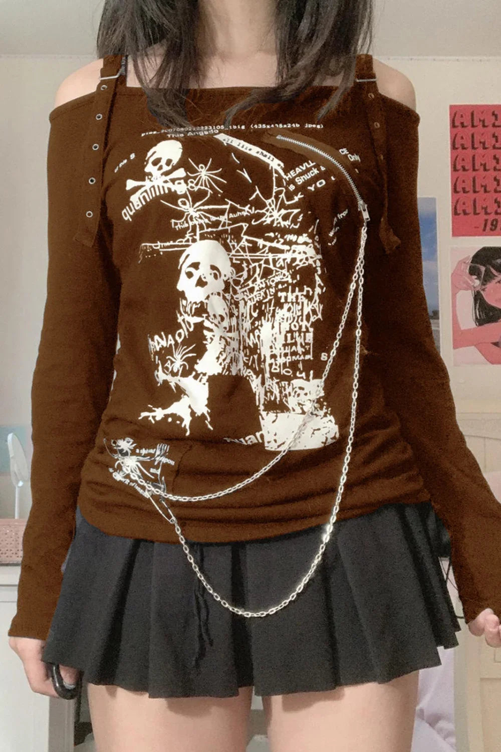 Halloween Skull Spider T-Shirt Brown / S