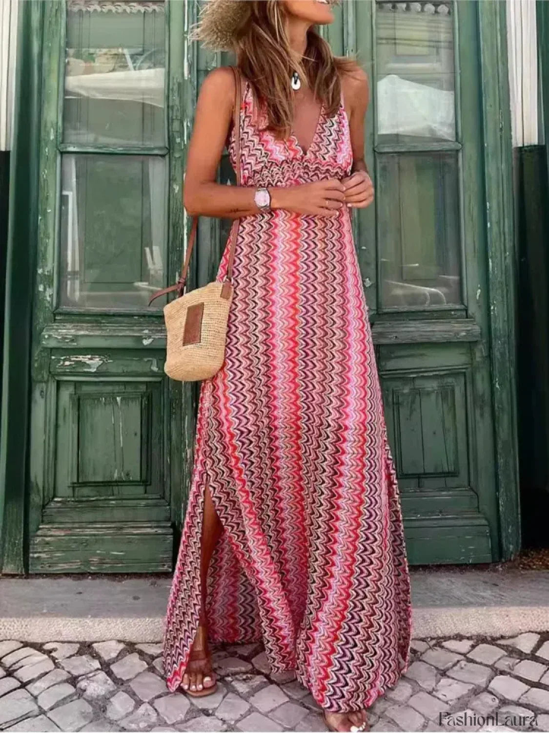 Halter Backless Slit Boho Dress