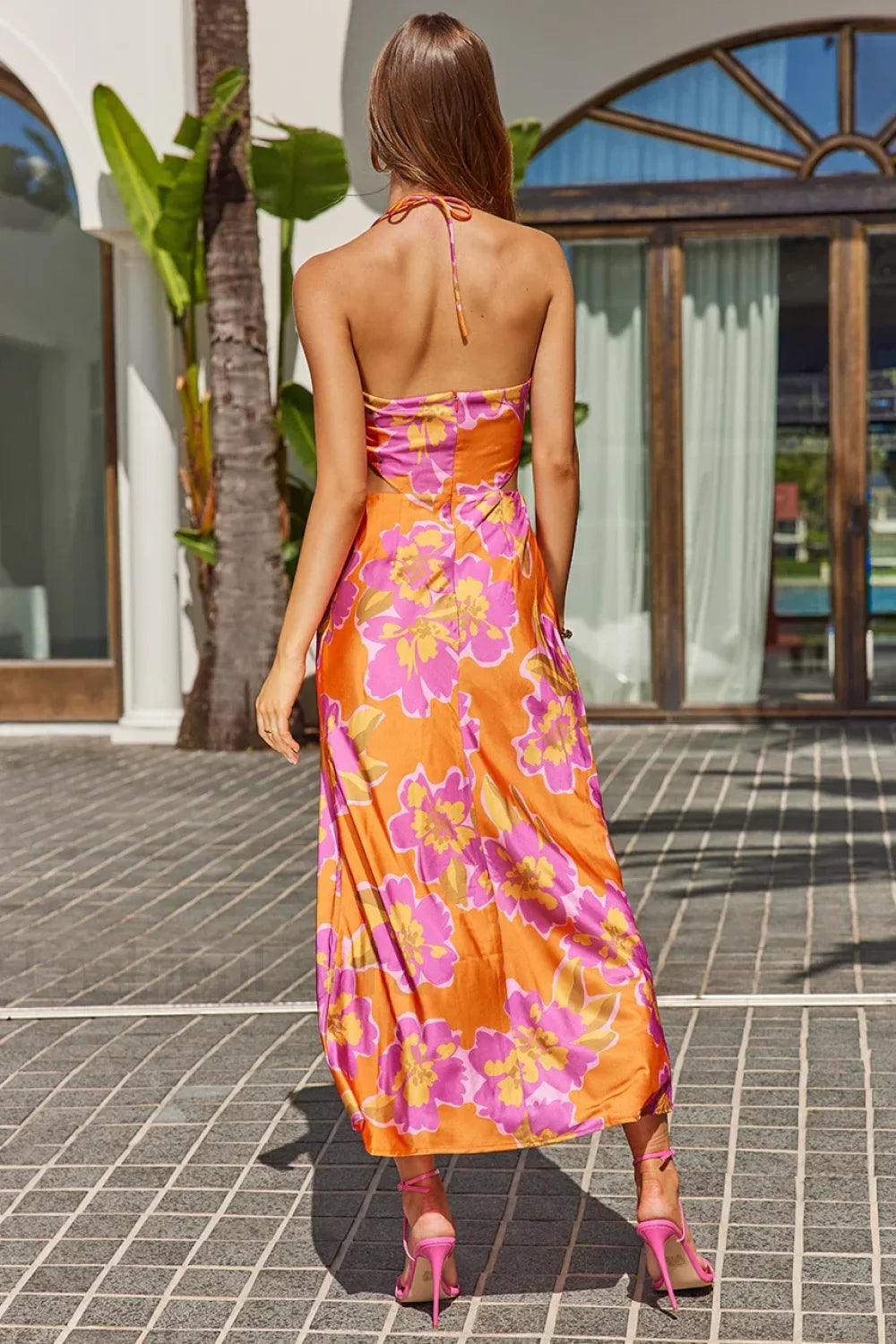 Halter Cut-Out Tie-Up Floral Dress