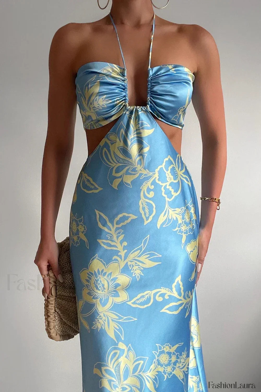 Halter Cut-Out Tie-Up Floral Dress