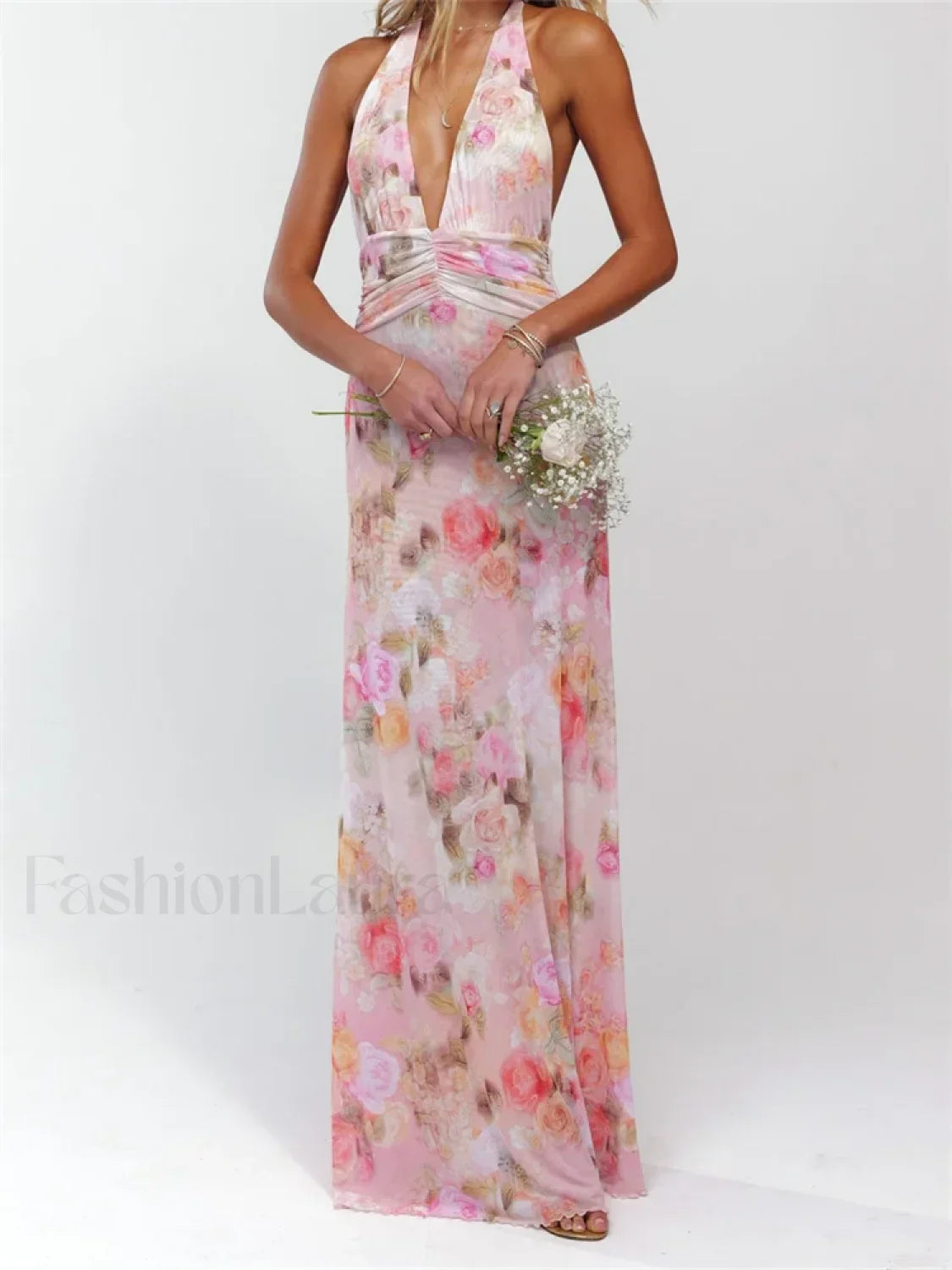 Halter Floral Dot Off Shoulder Maxi Dress