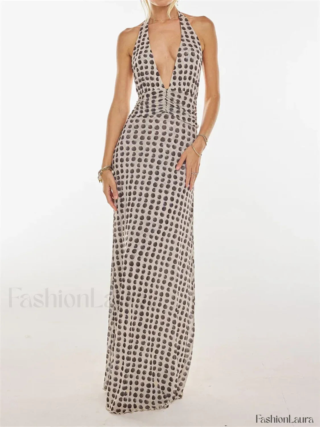 Halter Floral Dot Off Shoulder Maxi Dress