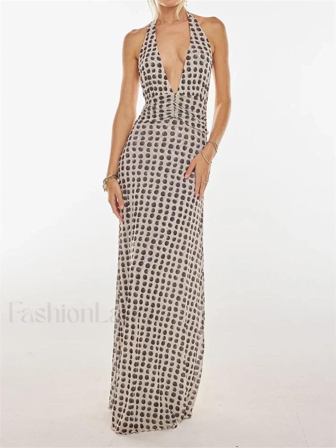 Halter Floral Dot Off Shoulder Maxi Dress