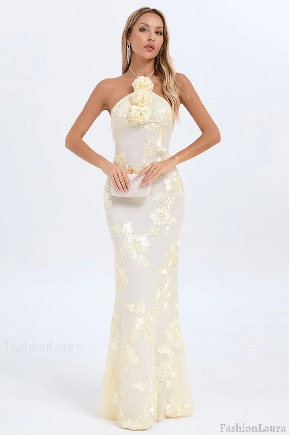 Halter Floral Foil Print Maxi Dress