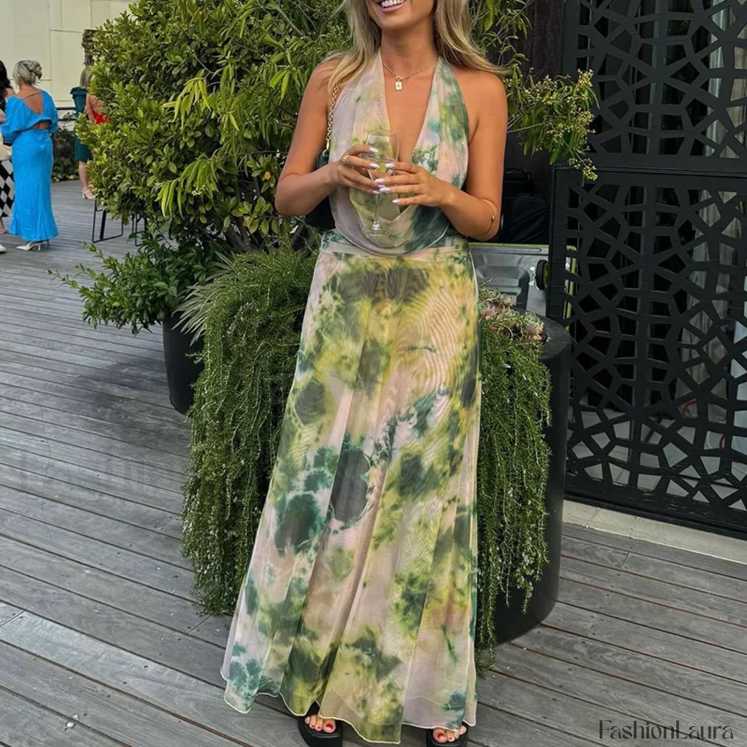 Halter High-Waist Floral Dress