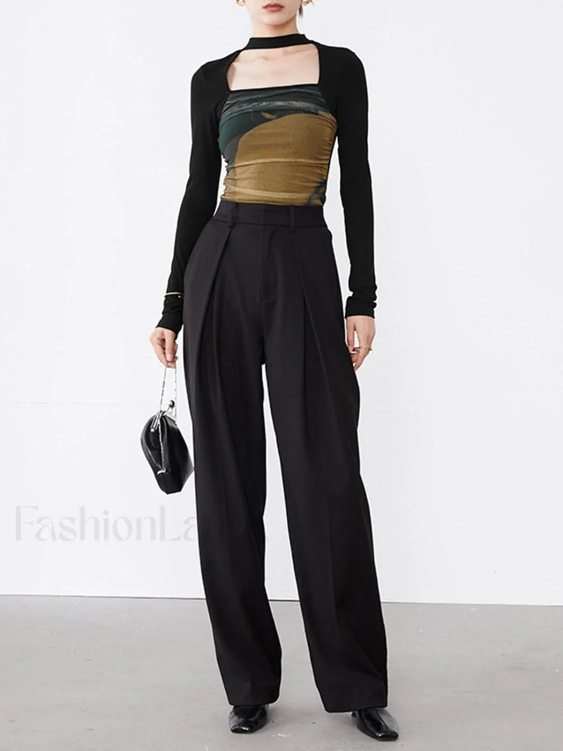 Halter Mesh Graceful Long Sleeve Shirt