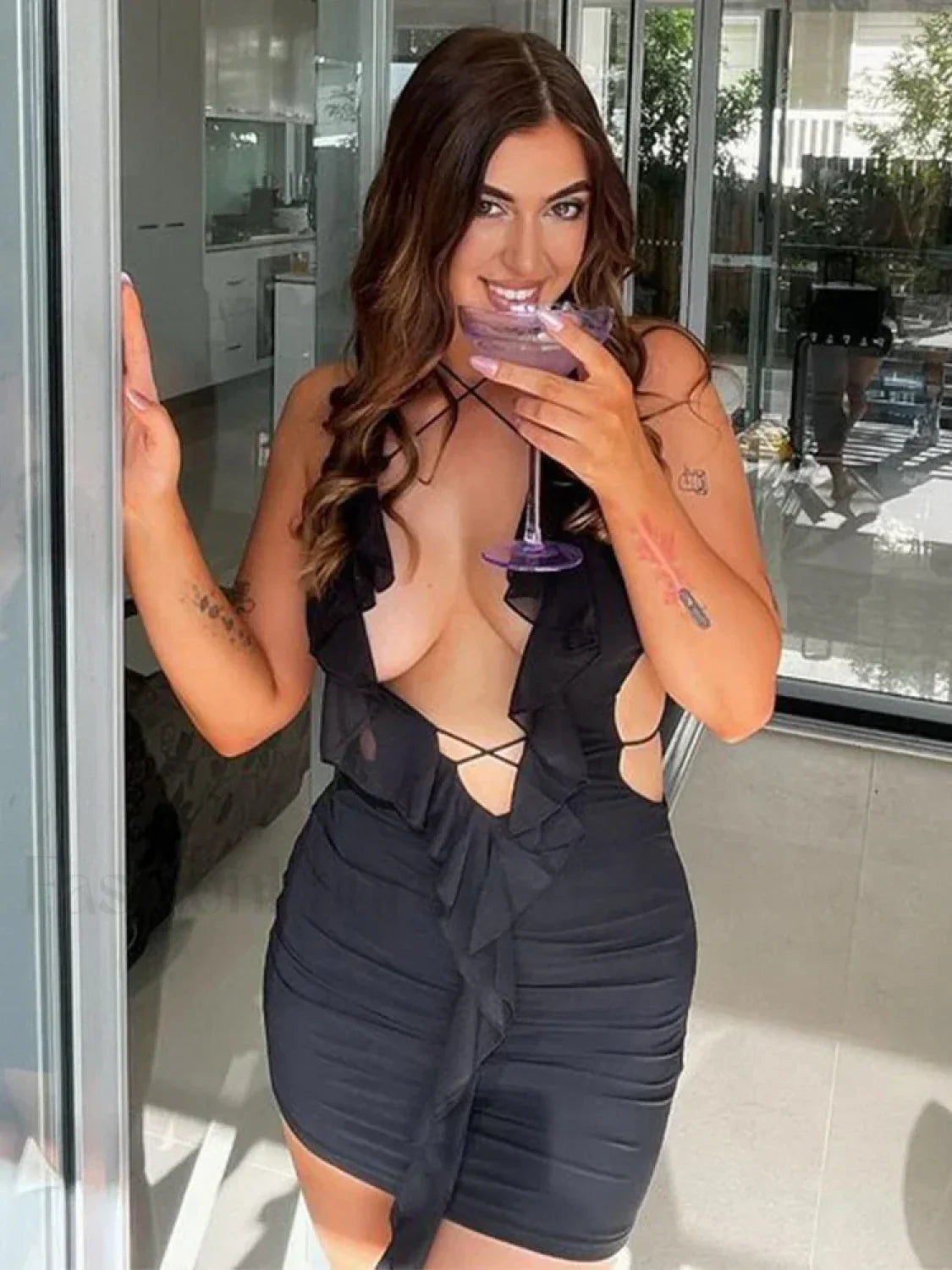 Halter Pleated Stretch Mini Dress