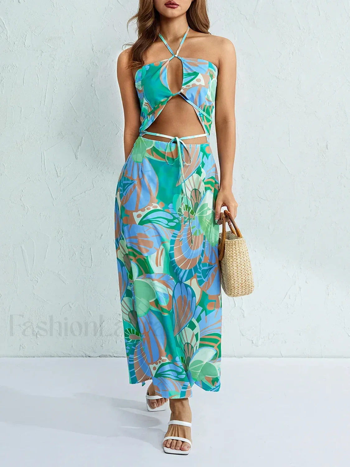 Halterneck Floral Slit Maxi Dress