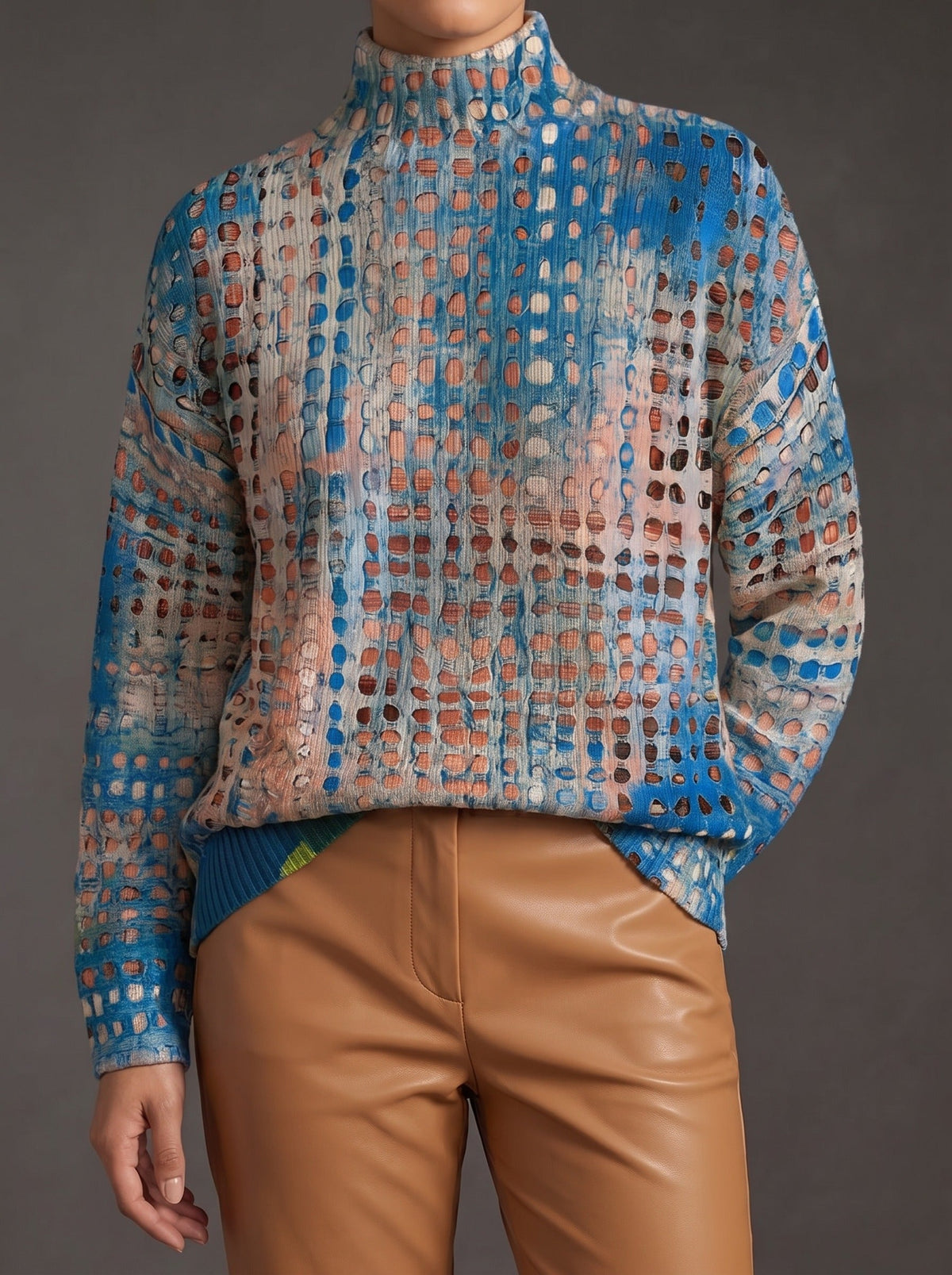 Mock Neck Long Sleeve Abstract Print Sweater